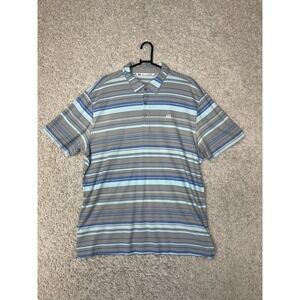 Travis Mathew Polo Shirt‎ Mens XL Blue Gray Striped Golf Pima Cotton Performance